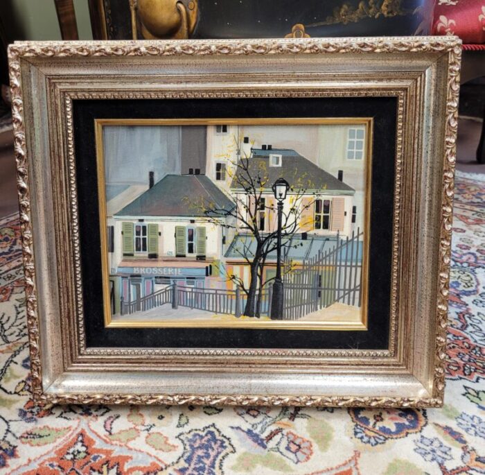 1980s small vintage oil painting of a french street framed 6860