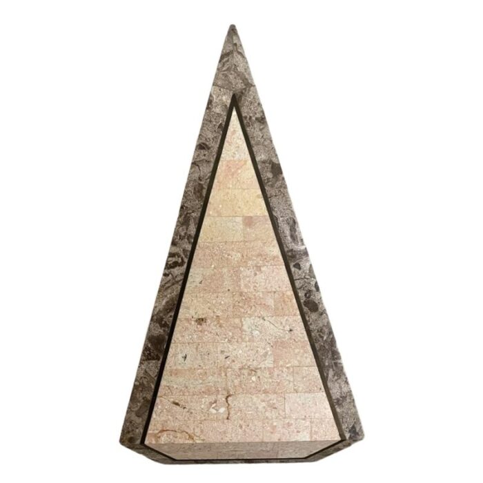 1980s tessellated stone pyramid with brass inlay 1960