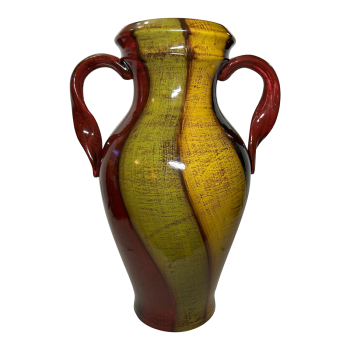 1990s classically inspired decorative art vase with swirl design in red green black and gold 1144