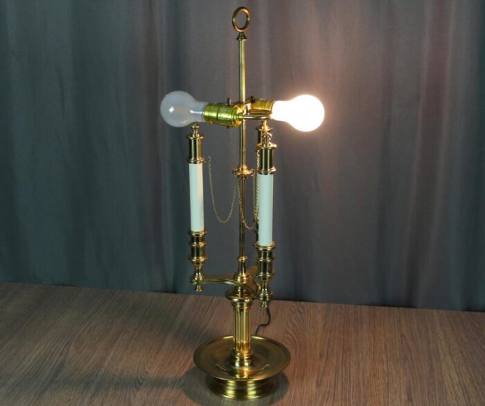 1990s french bouillotte style brass table lamp ingrid froehlich with double socket 3481