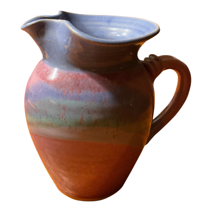 1990s handcrafted pink and blue pitcher 6183