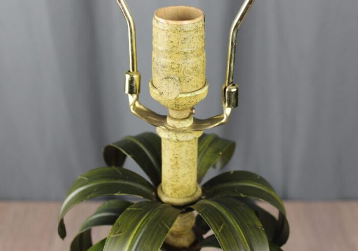 1990s oriental accent table lamp topiary fruit basket tole metal leaves 7730