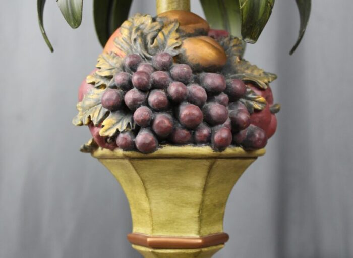 1990s oriental accent table lamp topiary fruit basket tole metal leaves 8682