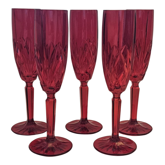 1990s waterford marquis crystal brookside red champagne flutes set of 5 3861