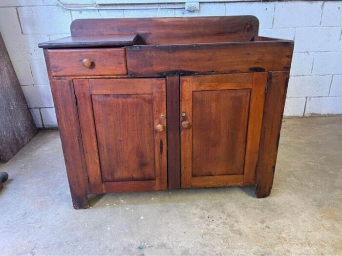 19th century antique primitive country solid pine dry sink washstand cabinet 8973