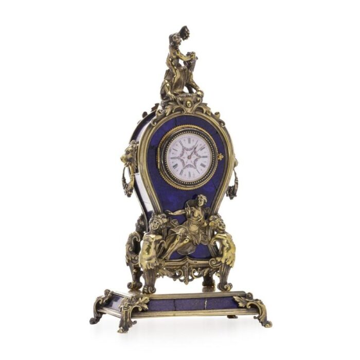 19th century austrian silver lapis lazuli clock vienna 1890s 1