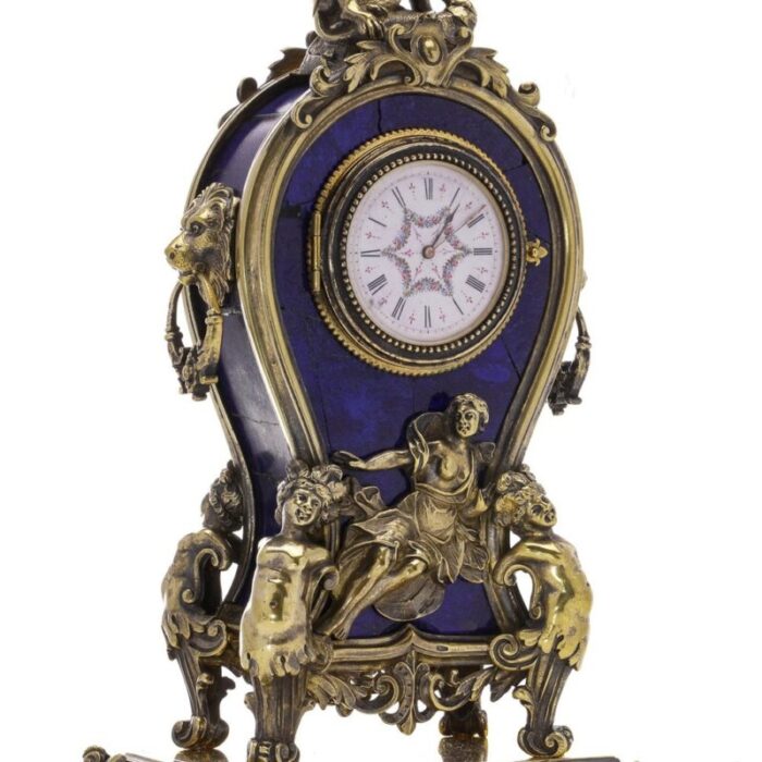 19th century austrian silver lapis lazuli clock vienna 1890s 3