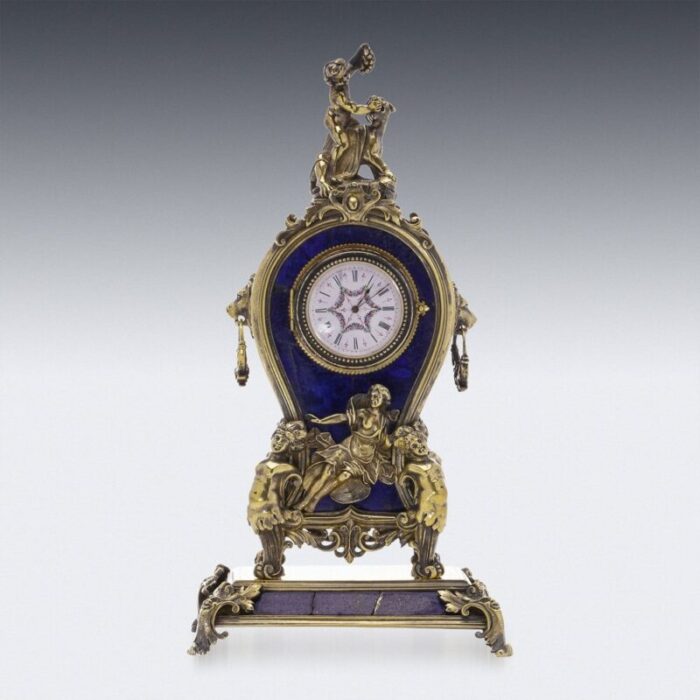 19th century austrian silver lapis lazuli clock vienna 1890s 7