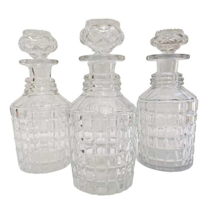 19th century cut glass triple spirit decanters in silver plated caddy 2764