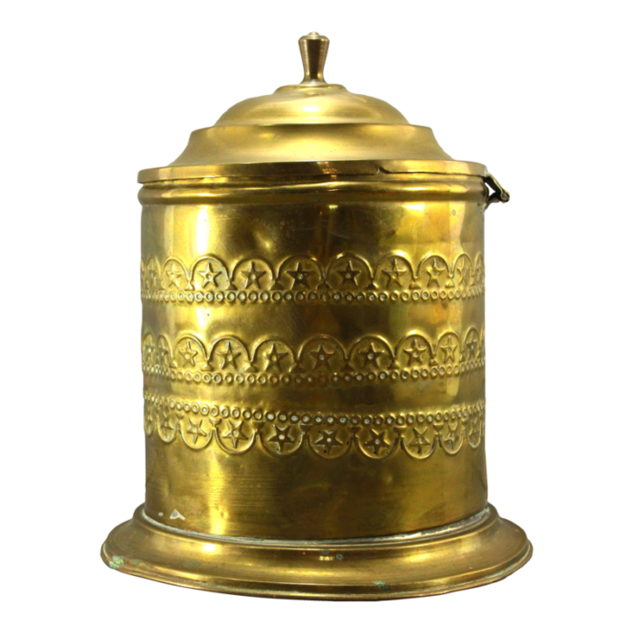 19th century embossed brass tobacco jar container english 4307