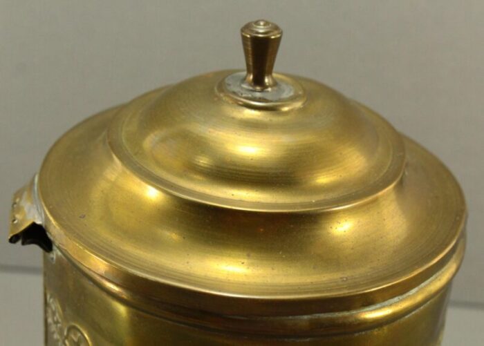 19th century embossed brass tobacco jar container english 6379