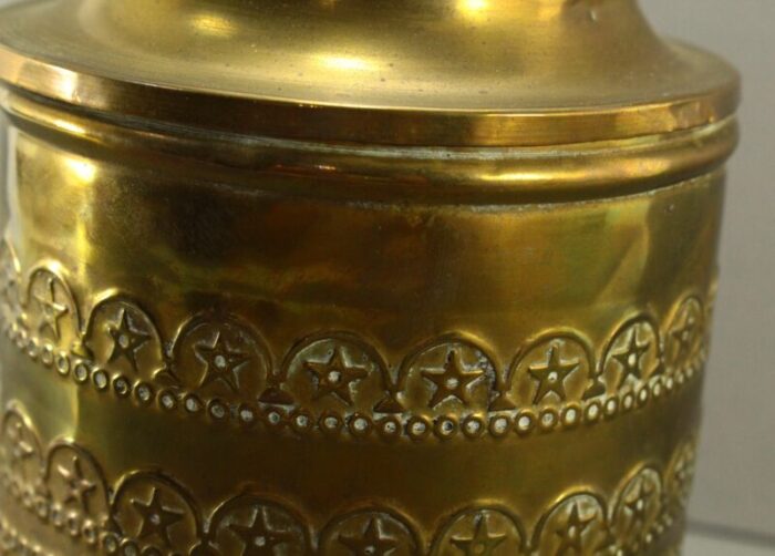 19th century embossed brass tobacco jar container english 8783