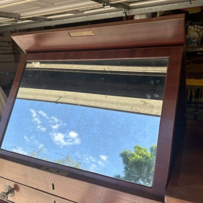 19th century english mahogany vanity 5 drawer 6 interior compartments adjustable mirror 4403