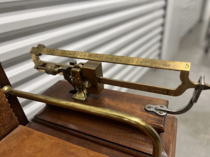 19th century english oak brass and leather jockey scale likely thornhill and co 0606