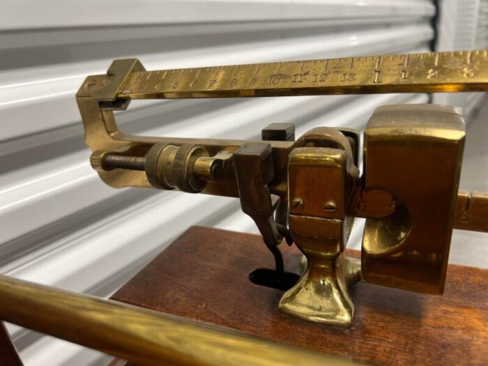 19th century english oak brass and leather jockey scale likely thornhill and co 3048