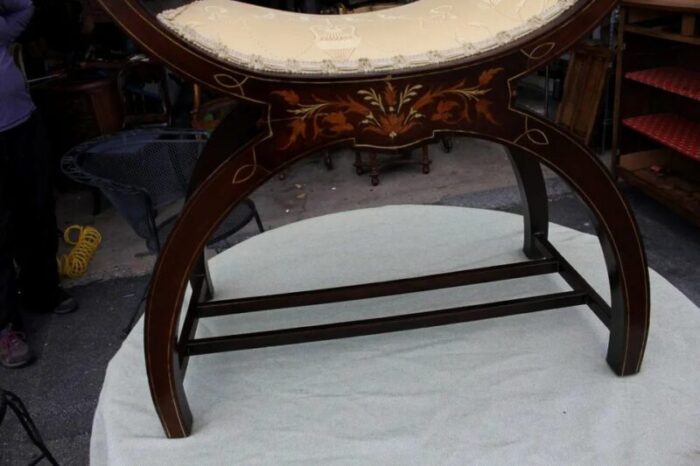 19th century inlaid cerule mahogany bench stool 1482