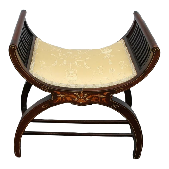 19th century inlaid cerule mahogany bench stool 3288