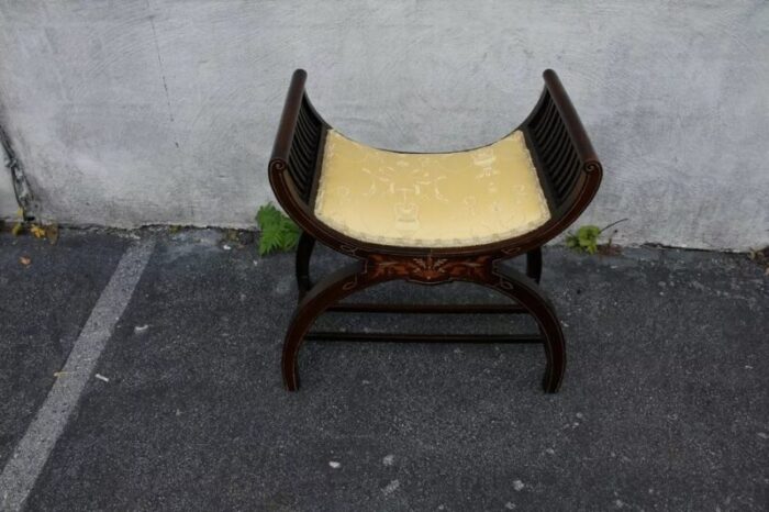 19th century inlaid cerule mahogany bench stool 9027