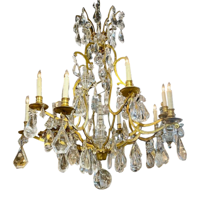 19th century louis xv gilt bronze and rock crystal chandelier 1767