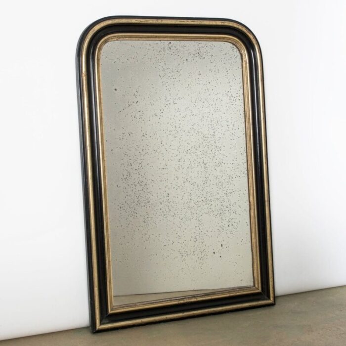 19th century napoleon iii foxed black and gilt mirror 2