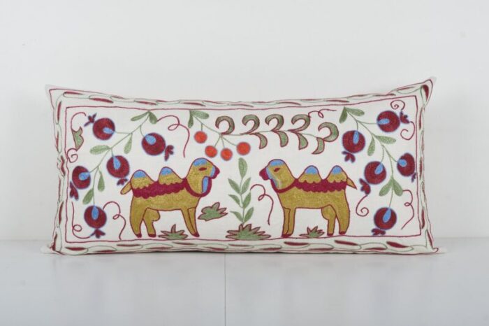 19th century tashkent suzani bedding cushion cover with animal motif 1