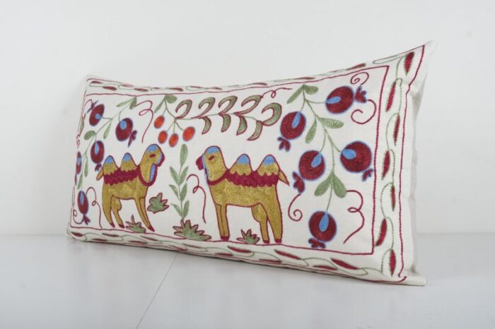 19th century tashkent suzani bedding cushion cover with animal motif 3