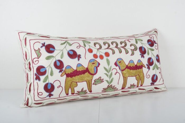 19th century tashkent suzani bedding cushion cover with animal motif 4