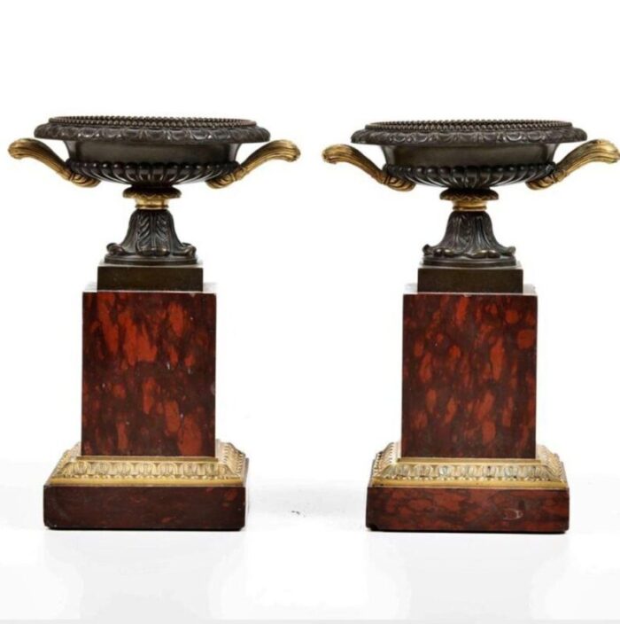 19th century vases in bronze and red marble france set of 2 6