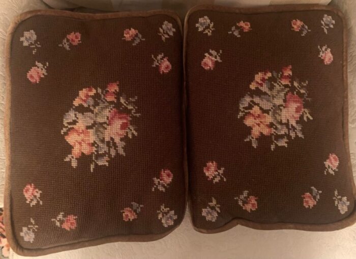 19th century victorian needlepoint and velveteen pillows set of 2 6267