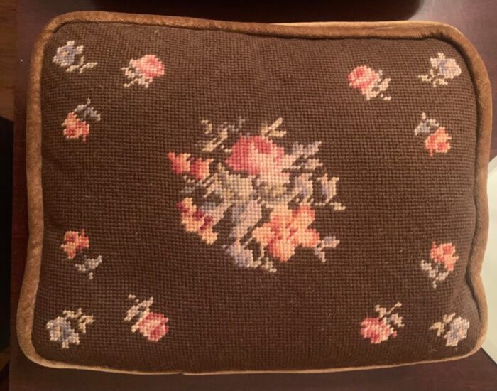 19th century victorian needlepoint and velveteen pillows set of 2 9668