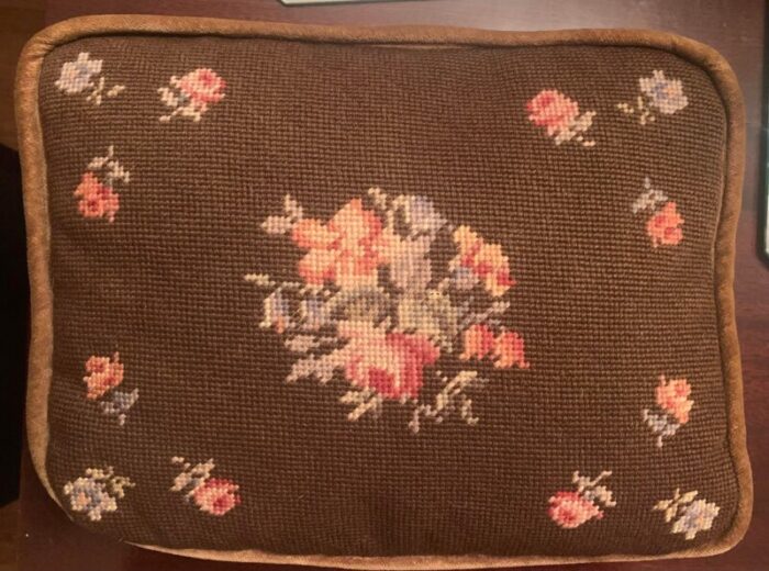 19th century victorian needlepoint and velveteen pillows set of 2 9674