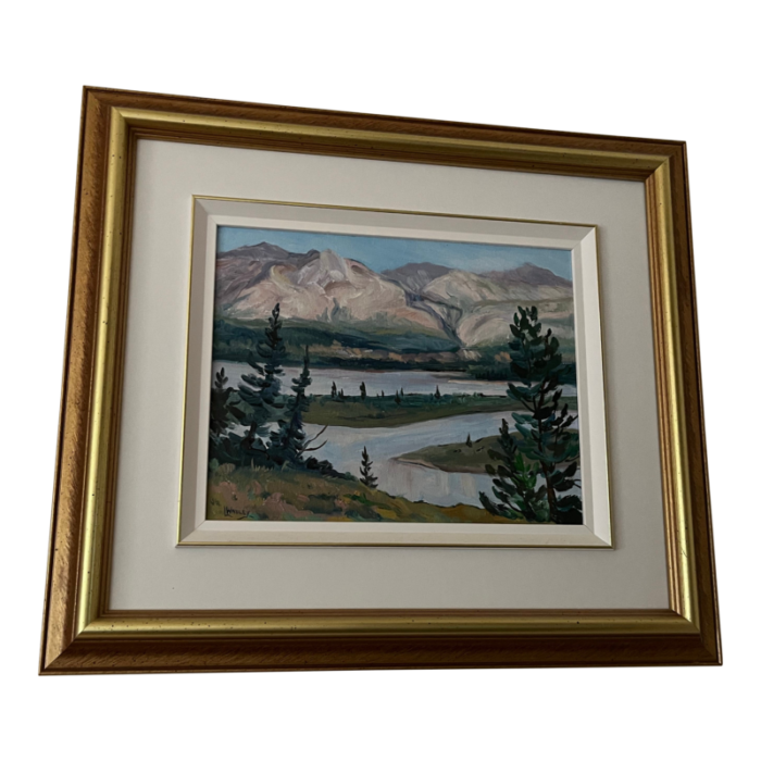 2003 athabasca river from j p l road canadian rockies scene acrylic painting on board by linda wadley signed framed canadian landscape 5881