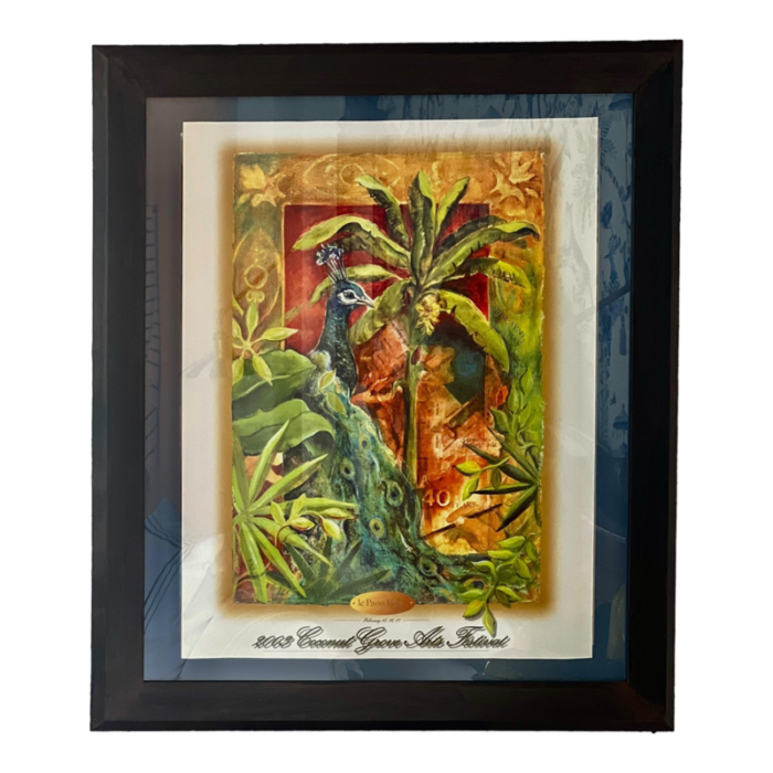 2003 coconut grove arts festival poster framed peacocks and palms 3119