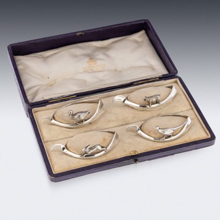 20th century british silver lucky animals napkin rings from asprey 1913 set of 4 2