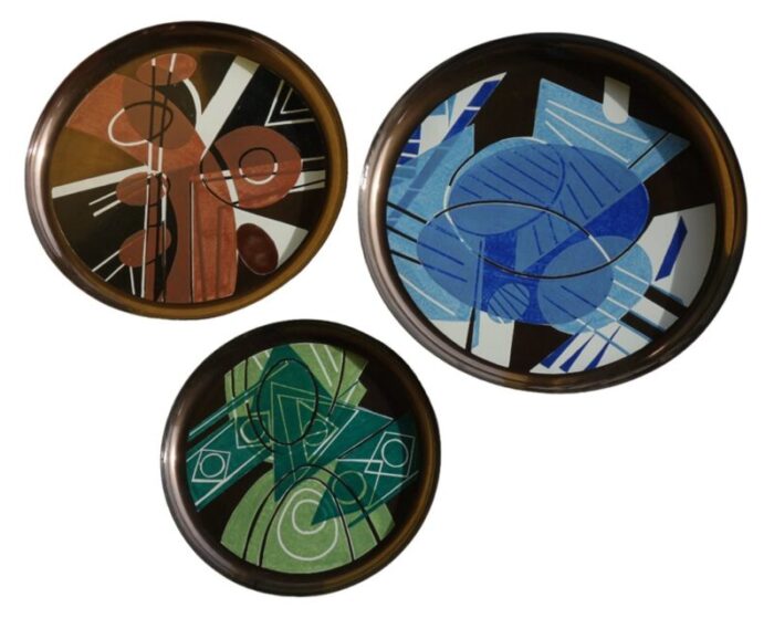 abstract art enamelled metal plates by silvano bozzolini 1969 set of 3 1