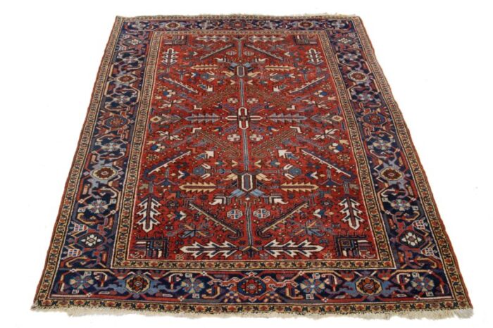 allover designed hand knotted persian heriz wool rug handmade in red 1688