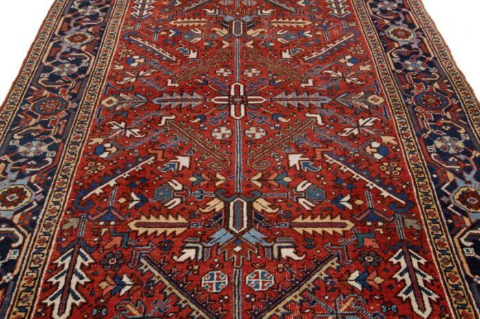 allover designed hand knotted persian heriz wool rug handmade in red 5992