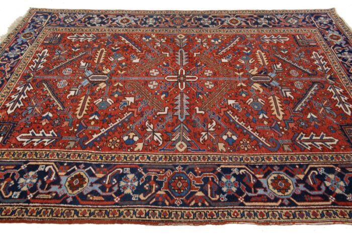 allover designed hand knotted persian heriz wool rug handmade in red 6498