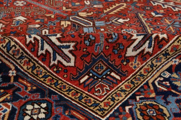 allover designed hand knotted persian heriz wool rug handmade in red 9630