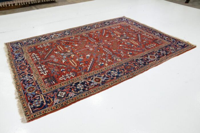 allover designed hand knotted persian heriz wool rug handmade in red 9773