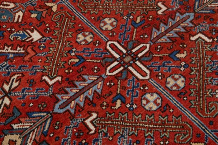 allover designed hand knotted persian heriz wool rug handmade in red 9904