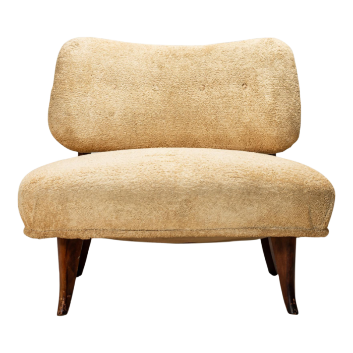 american art deco low beige terrycloth upholstered slipper chair manner of th robsjohn gibbings 9154