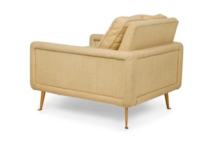 american contemporary beige fabric upholstered bronze leg lounge armchair 0073