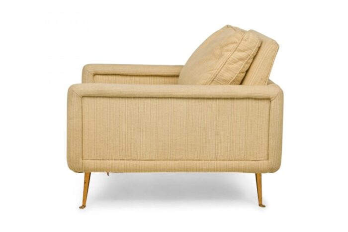 american contemporary beige fabric upholstered bronze leg lounge armchair 3511