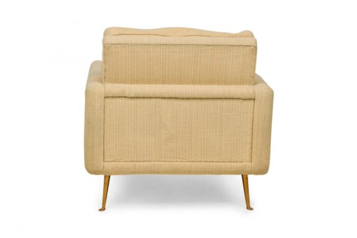 american contemporary beige fabric upholstered bronze leg lounge armchair 3964