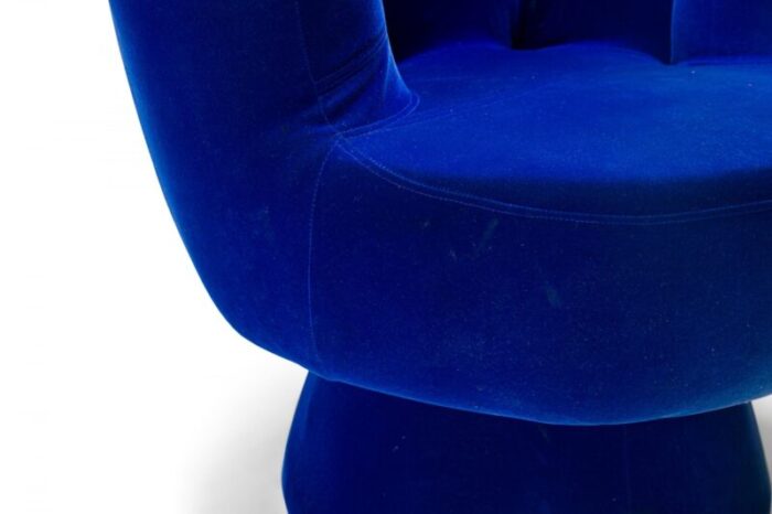 american mid century pop art style blue velour upholstered hand chair 2628