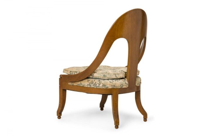 american mid century walnut and floral fabric upholstery spoon back side chair 2870