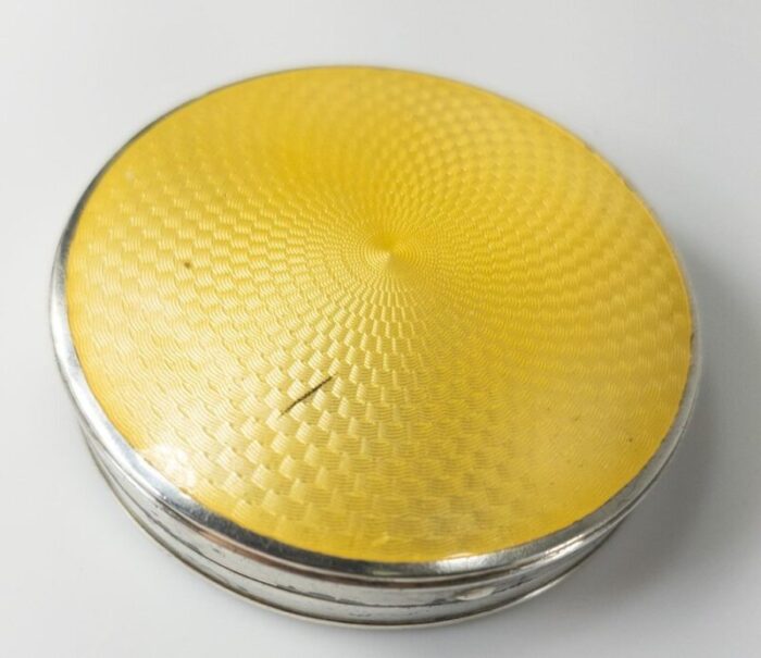 american sterling silver and yellow guilloche enamel compact 3