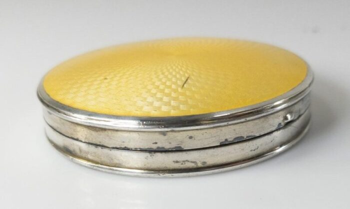 american sterling silver and yellow guilloche enamel compact 4