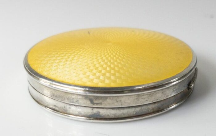 american sterling silver and yellow guilloche enamel compact 5